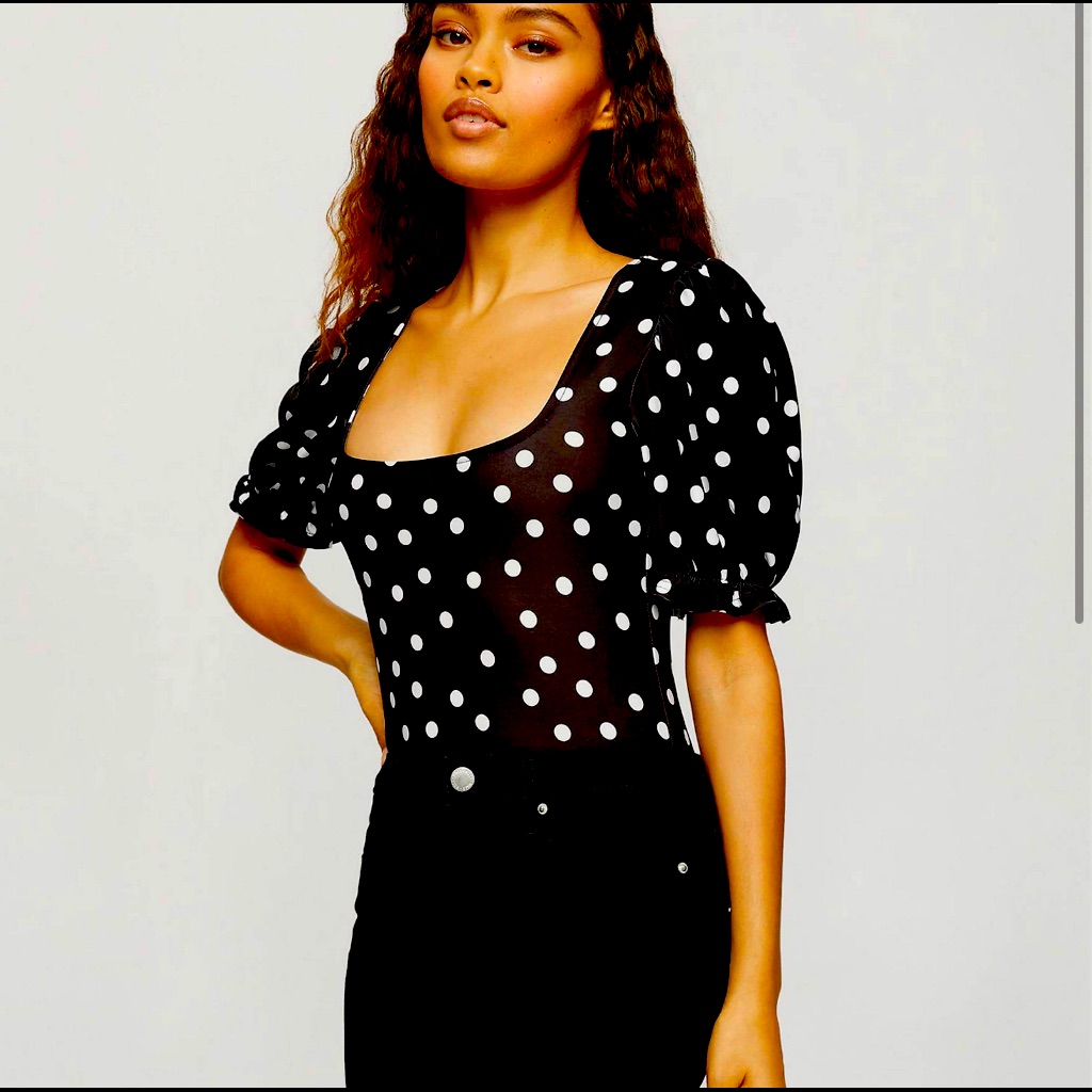 Polka Dot Puff Sleeve Body Suit New
